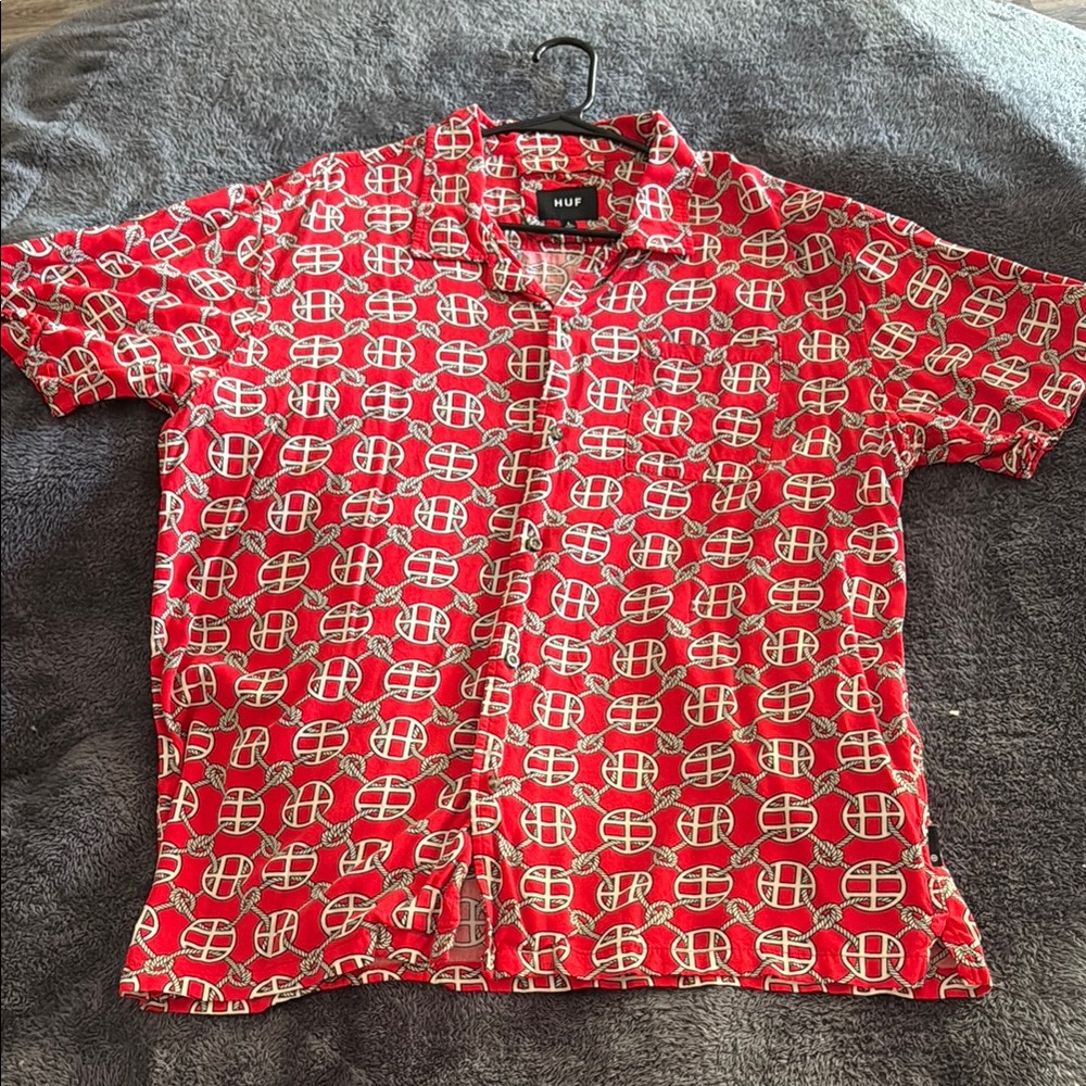 HUF Red/White Graphic Men's Button Up - Size L